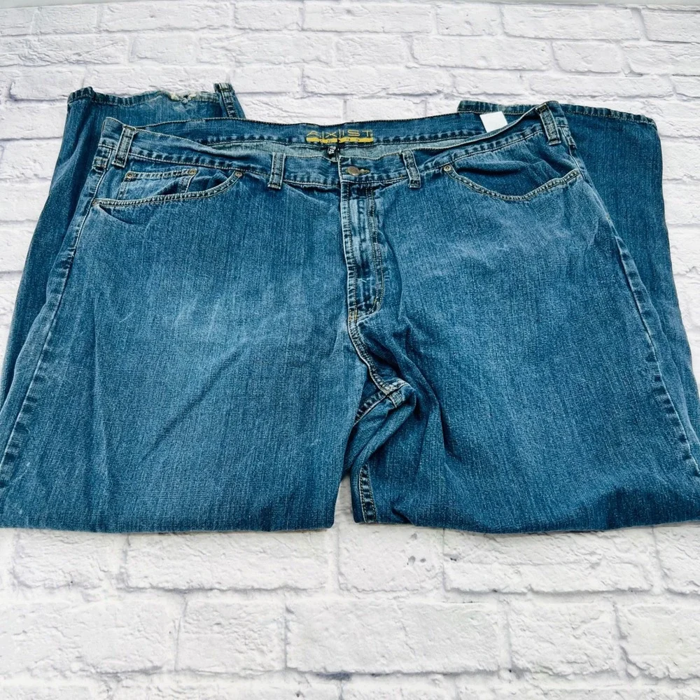Axist Mens Relaxed Fit Straight Leg Jeans Blue Medium Wash 48x32 Cotton